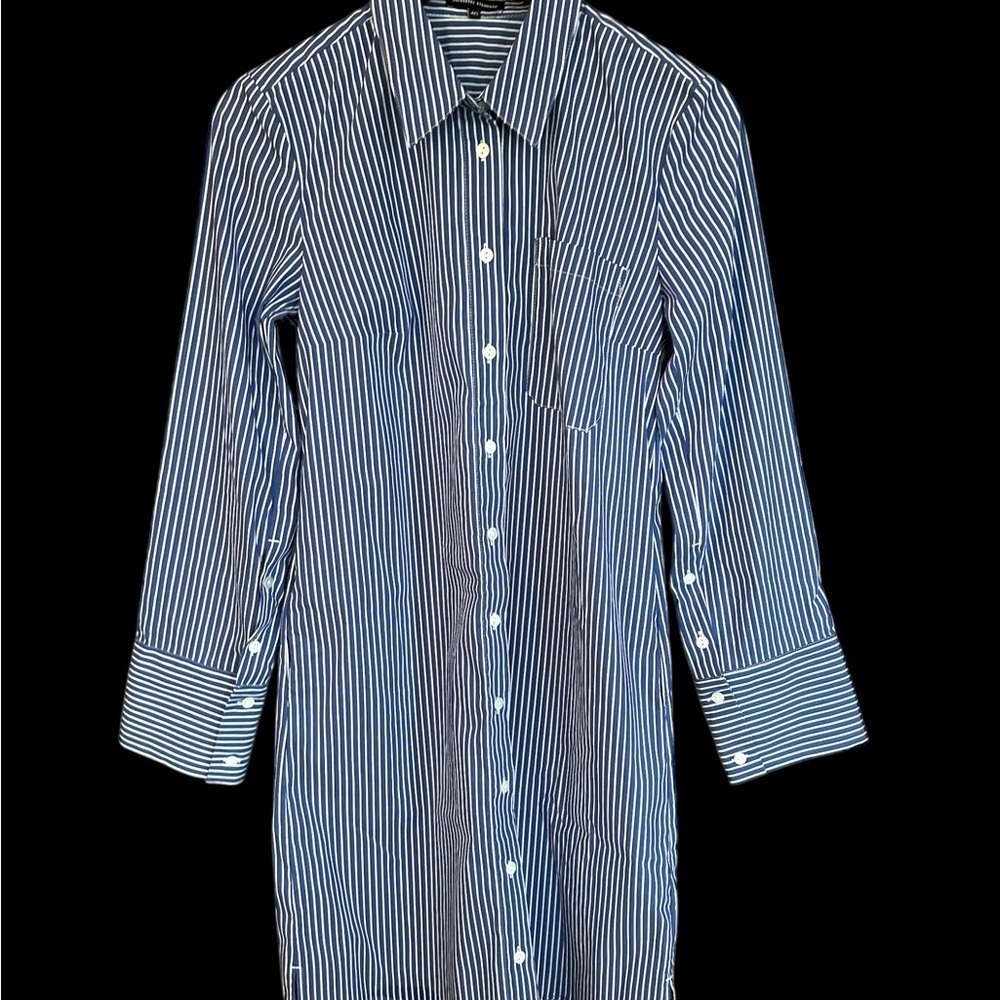 Universal Standard Shirt Dress Poplin Stretch Blue Stripe Button Up 4XS - Picture 9 of 13